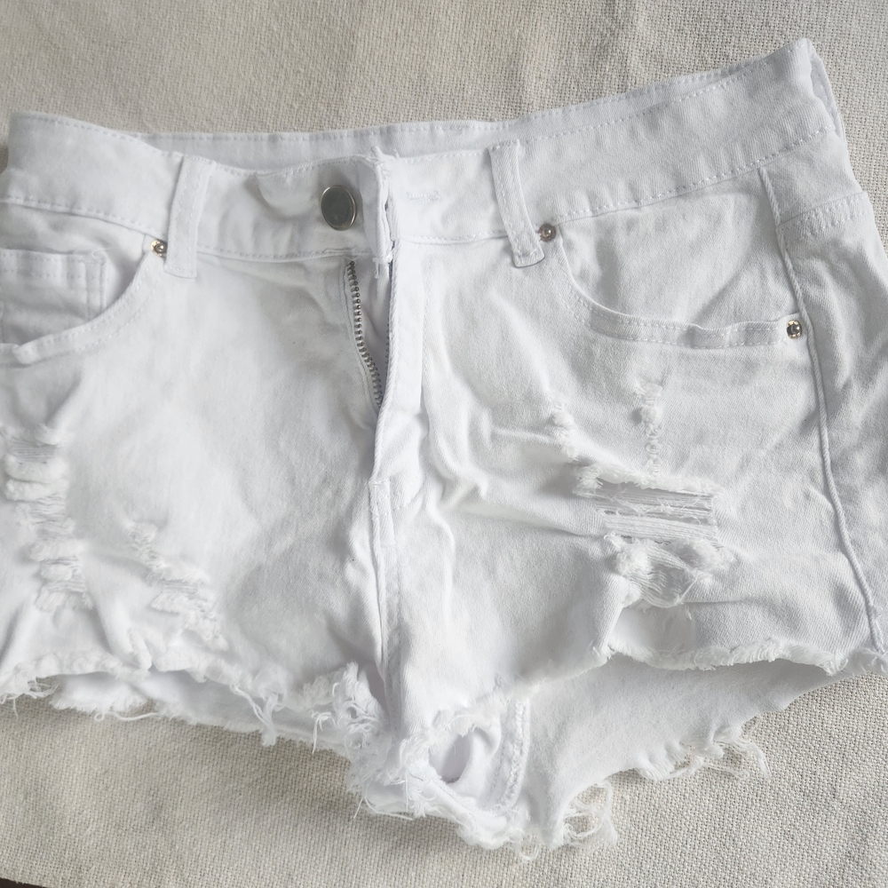 White Distressed Women Shorts